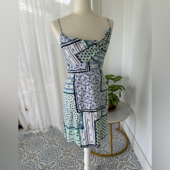 LOFT 12 Petite White and Blue Twist Patchwork Cami Mini Dress Sundress - Picture 4 of 11